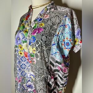 Johnny Was | Madrigal Muse Silk Dress or Coverup | Geometric Floral | Small